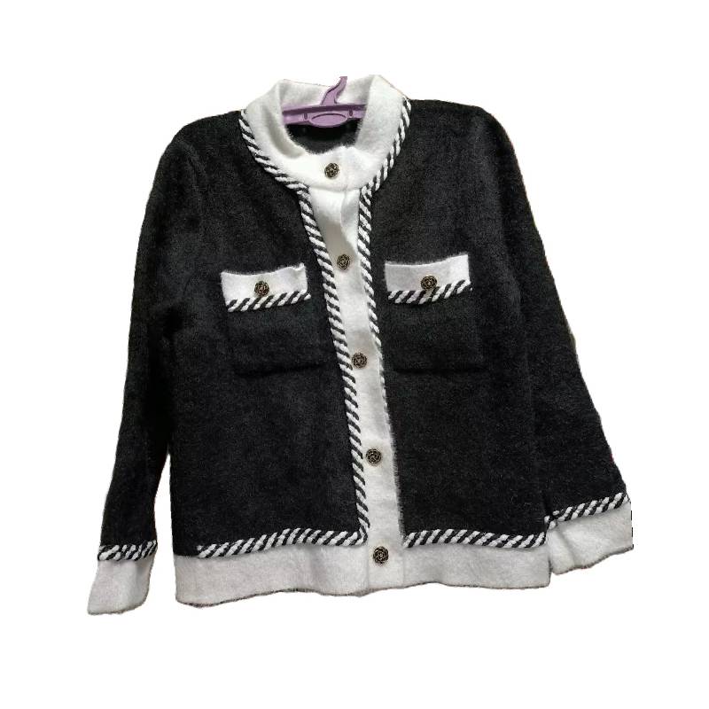 Contrast Trim Pocket Knit Cardigan - Black - 3