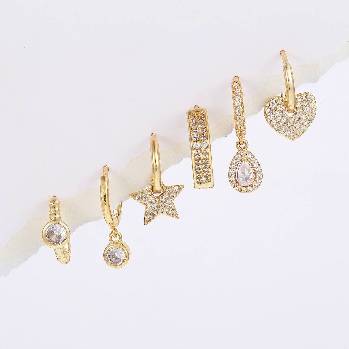 Star Heart And Teardrop Huggie Earring Set