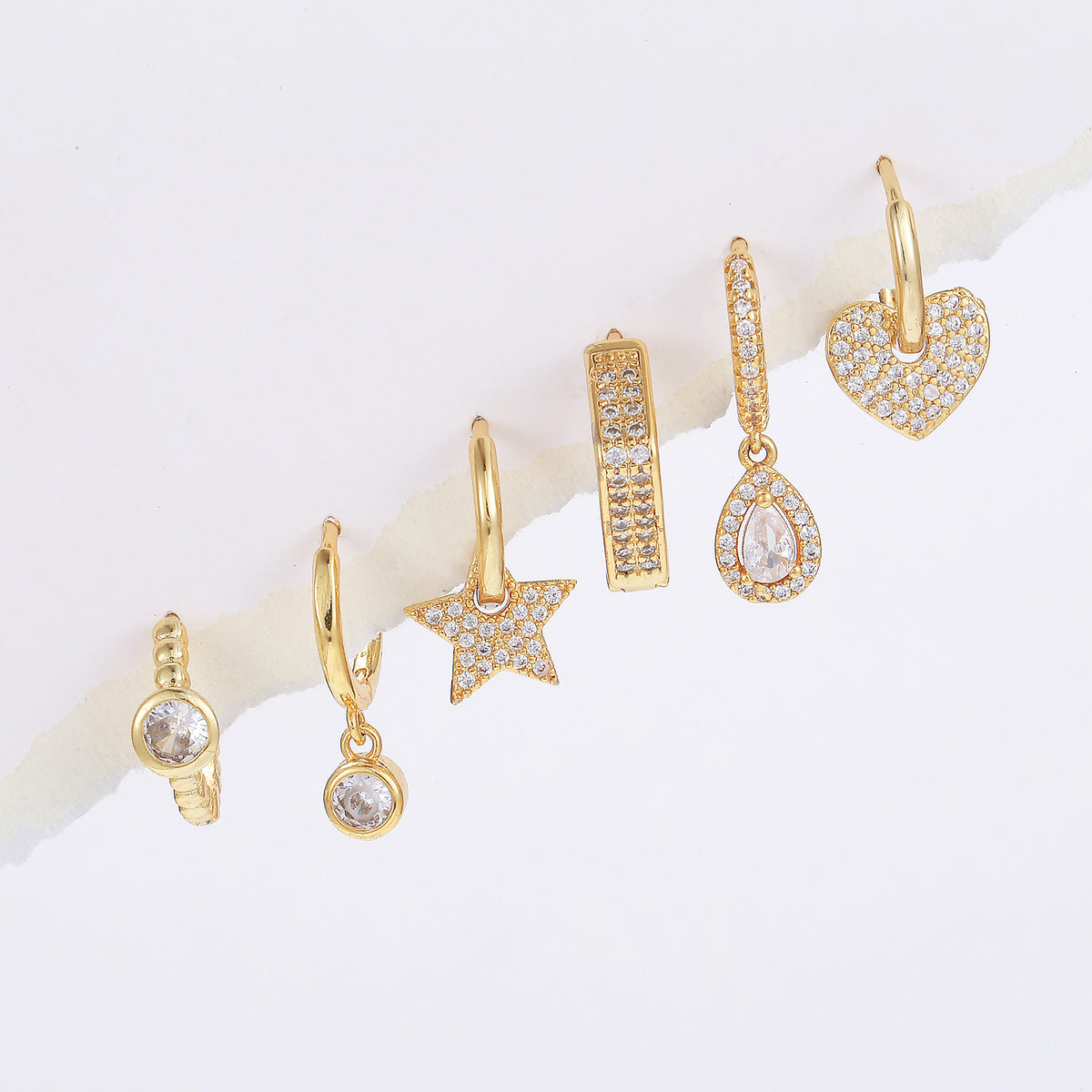 Star Heart And Teardrop Huggie Earring Set - view 1
