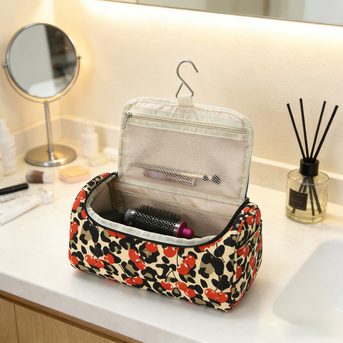 Hanging Travel Toiletry Bag For Hair Tools - Cherry - 4