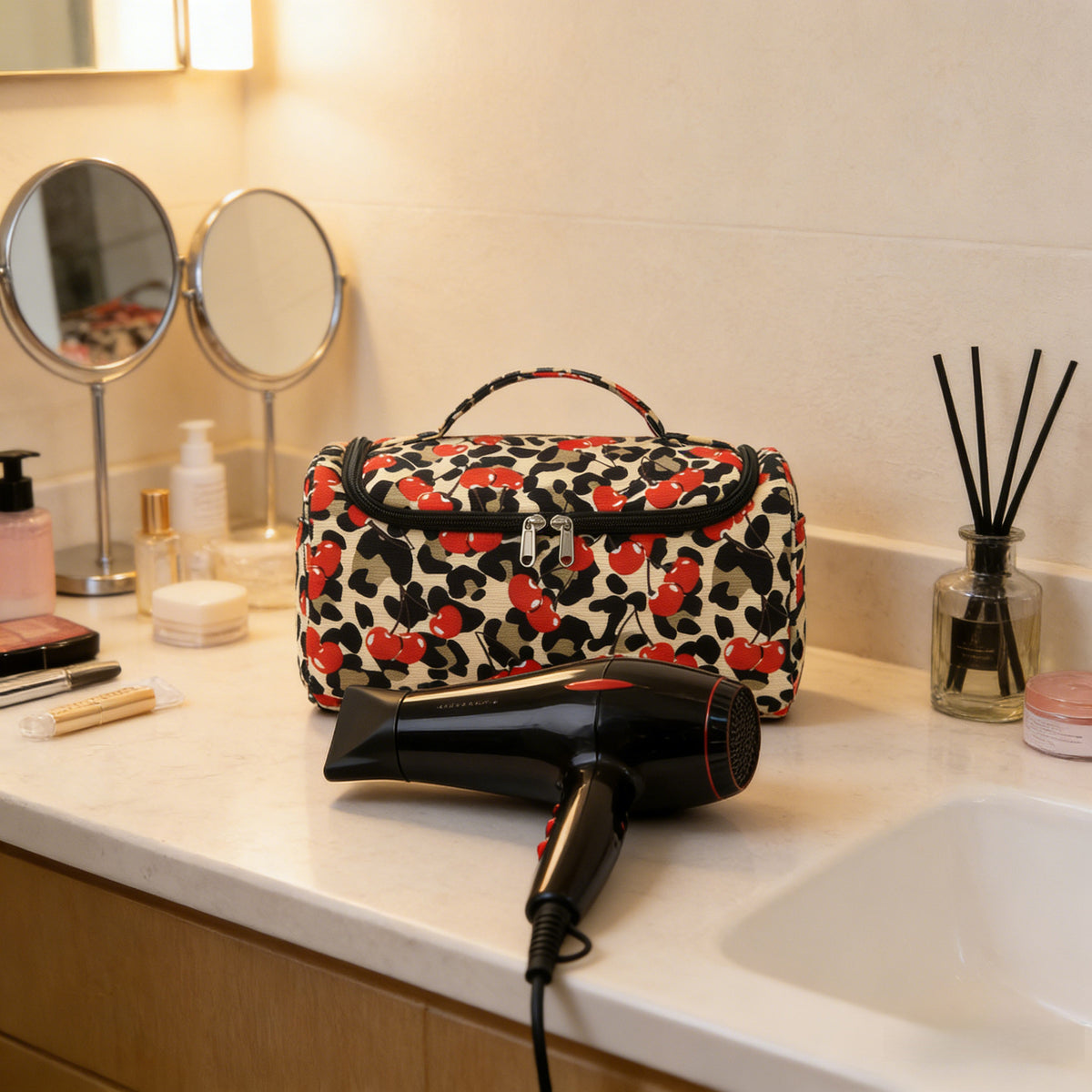 Hanging Travel Toiletry Bag For Hair Tools - Cherry - 6