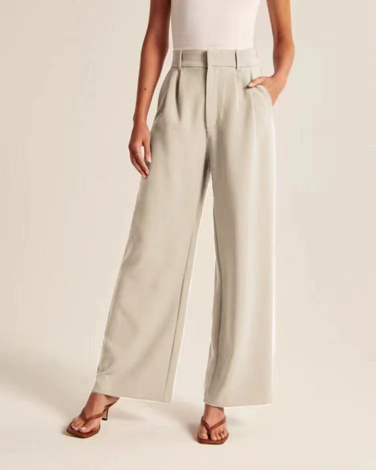 Pleated High Waist Wide Leg Suit Trousers - Apricot