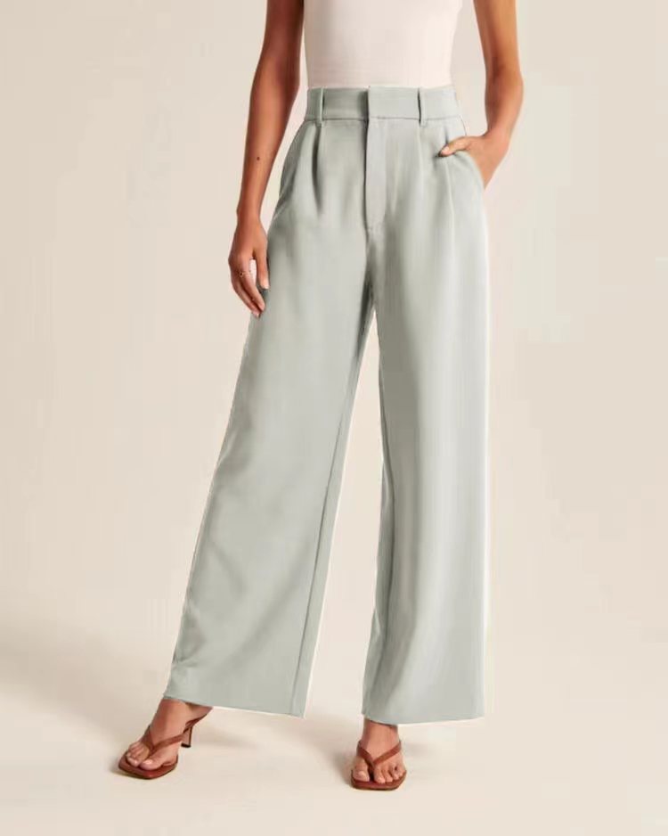 Pleated High Waist Wide Leg Suit Trousers - Green