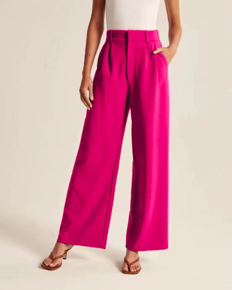 Pleated High Waist Wide Leg Suit Trousers - Rose