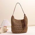 Openwork Woven Tassel Hobo Shoulder Bag - Color_1