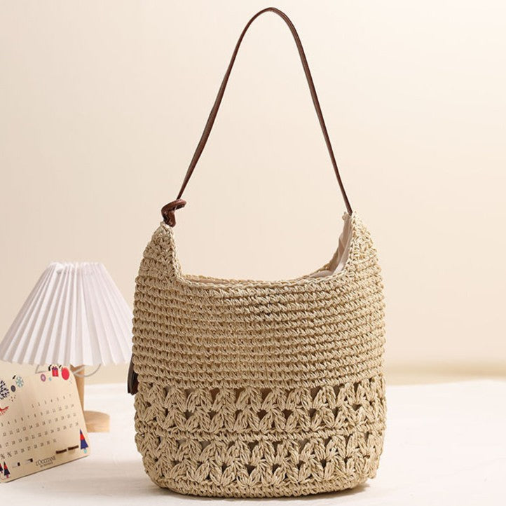 Openwork Woven Tassel Hobo Shoulder Bag - view 1