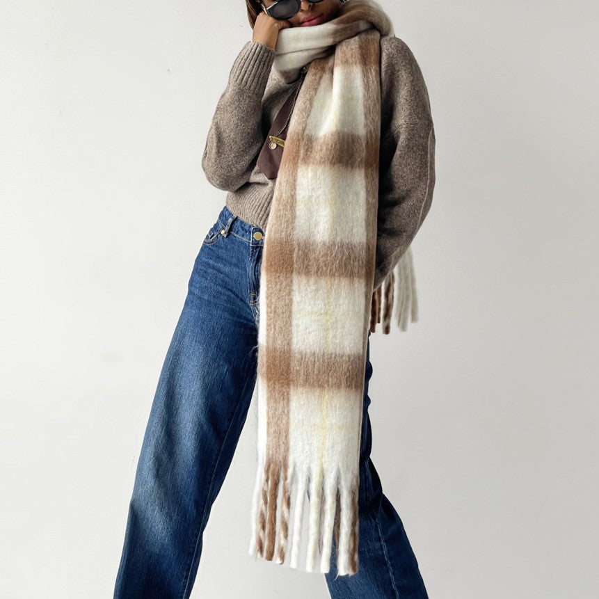 Soft Tartan Check Winter Wrap Scarf - Coffee