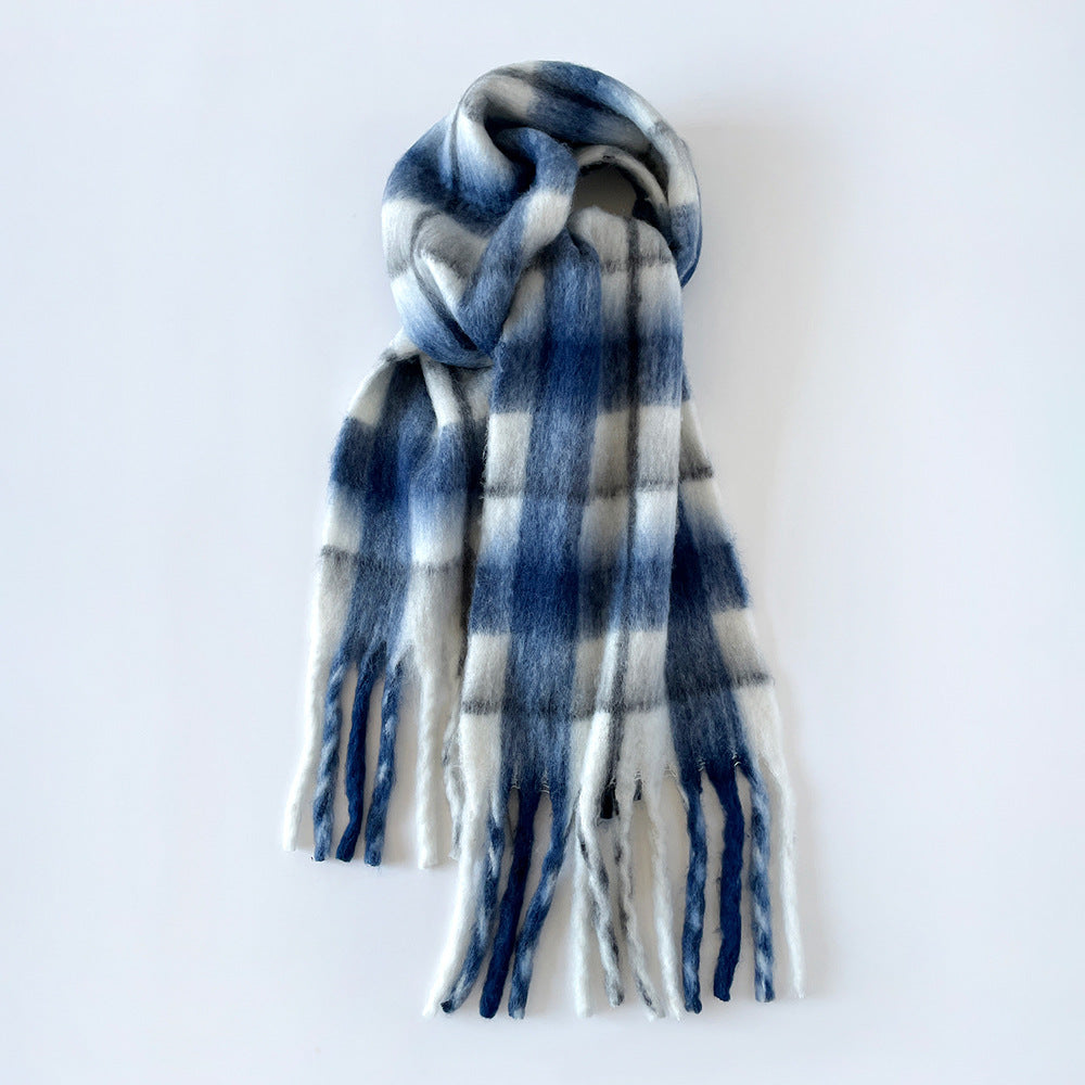 Soft Tartan Check Winter Wrap Scarf - DeepBlue