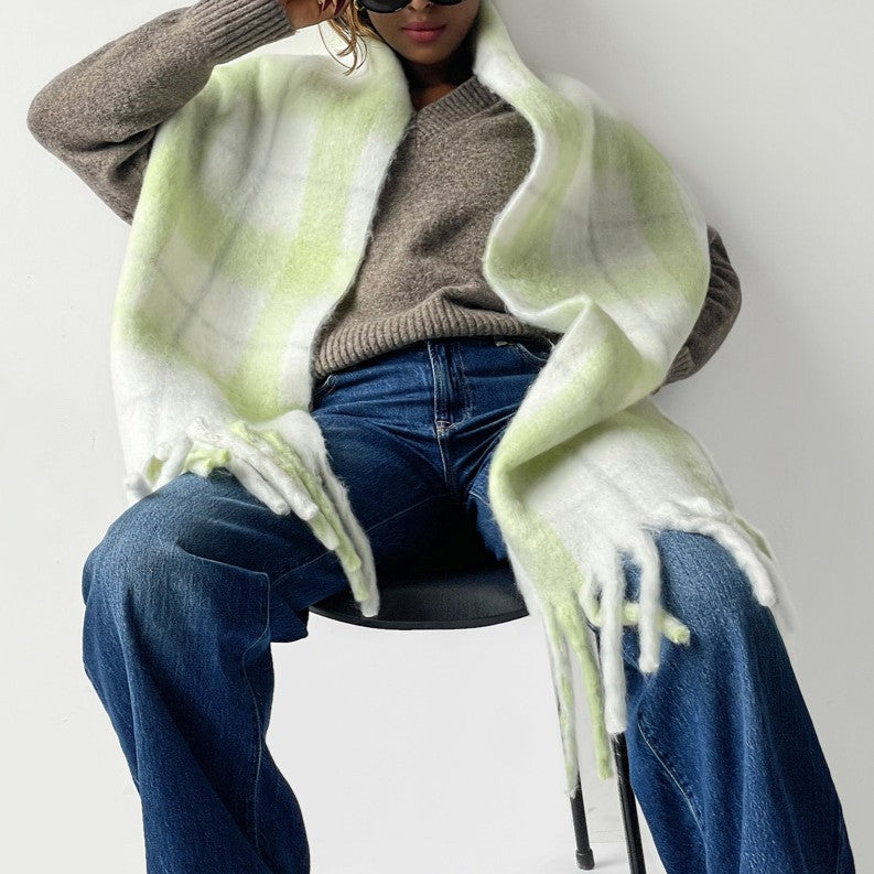 Soft Tartan Check Winter Wrap Scarf - Green