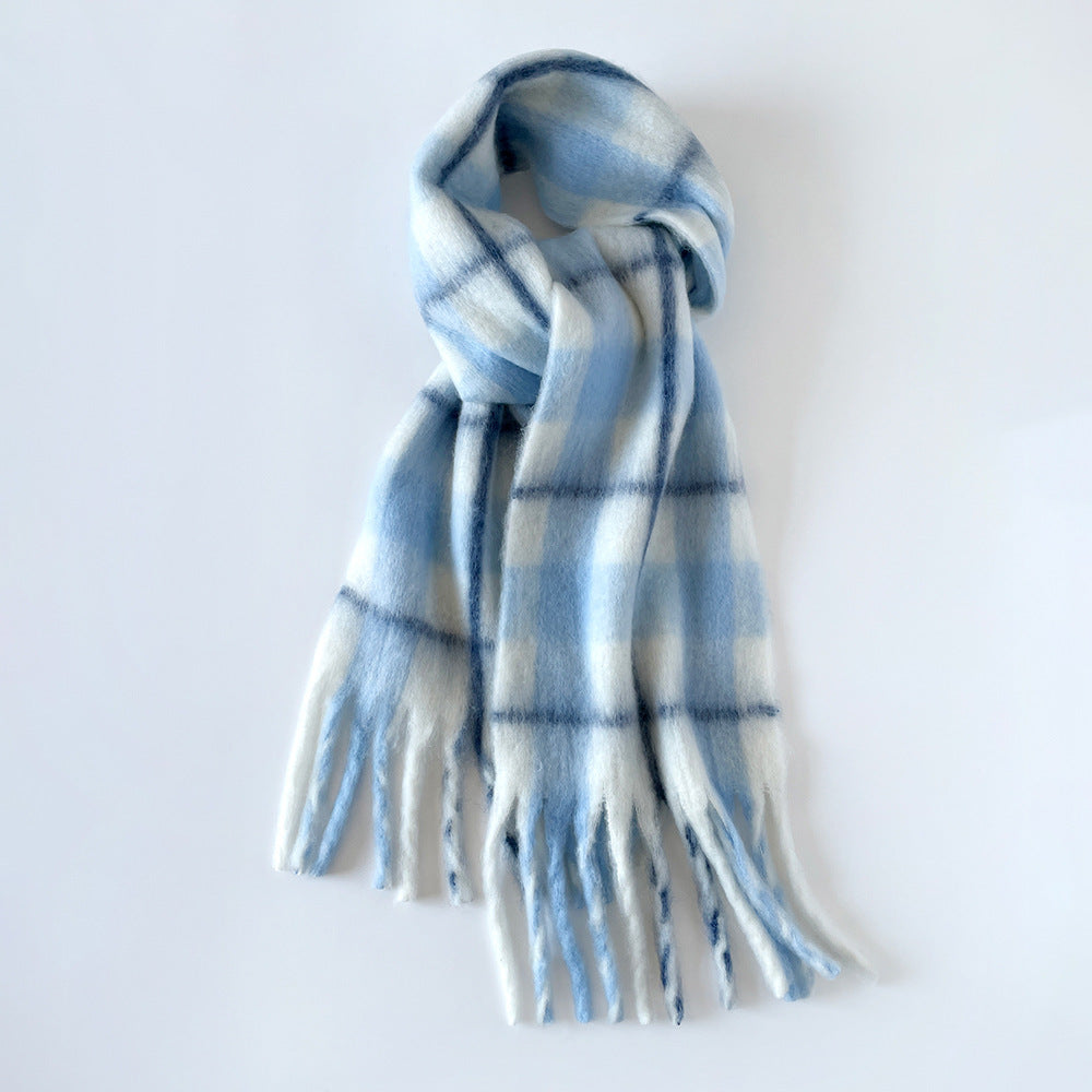 Soft Tartan Check Winter Wrap Scarf - LightBlue