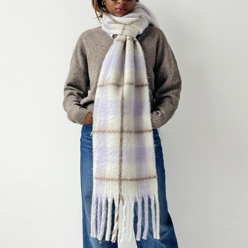 Soft Tartan Check Winter Wrap Scarf - Purple