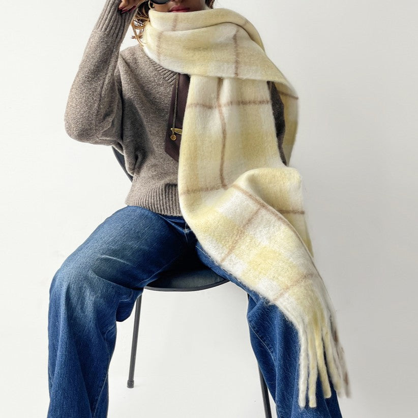 Soft Tartan Check Winter Wrap Scarf - Yellow