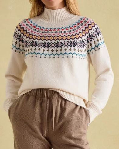 Fair Isle Yoke Crewneck Knit Pullover - C1