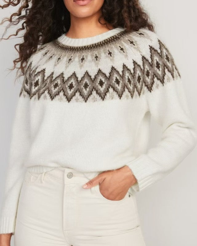 Fair Isle Yoke Crewneck Knit Pullover - C11