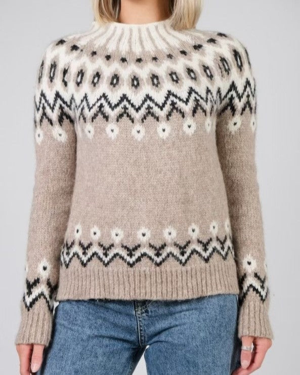 Fair Isle Yoke Crewneck Knit Pullover - C12