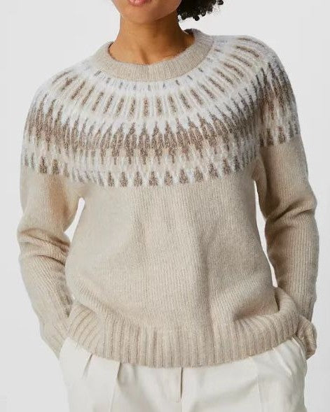 Fair Isle Yoke Crewneck Knit Pullover - C13