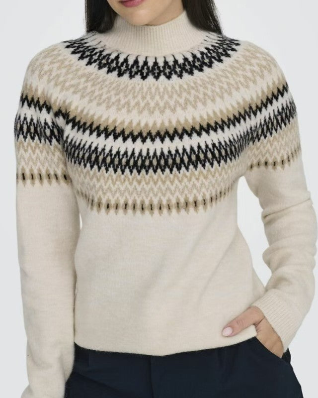 Fair Isle Yoke Crewneck Knit Pullover - C14