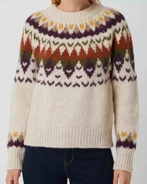 Fair Isle Yoke Crewneck Knit Pullover - C16