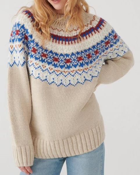 Fair Isle Yoke Crewneck Knit Pullover - C17