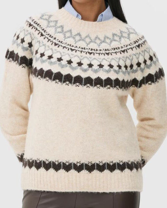 Fair Isle Yoke Crewneck Knit Pullover - C18