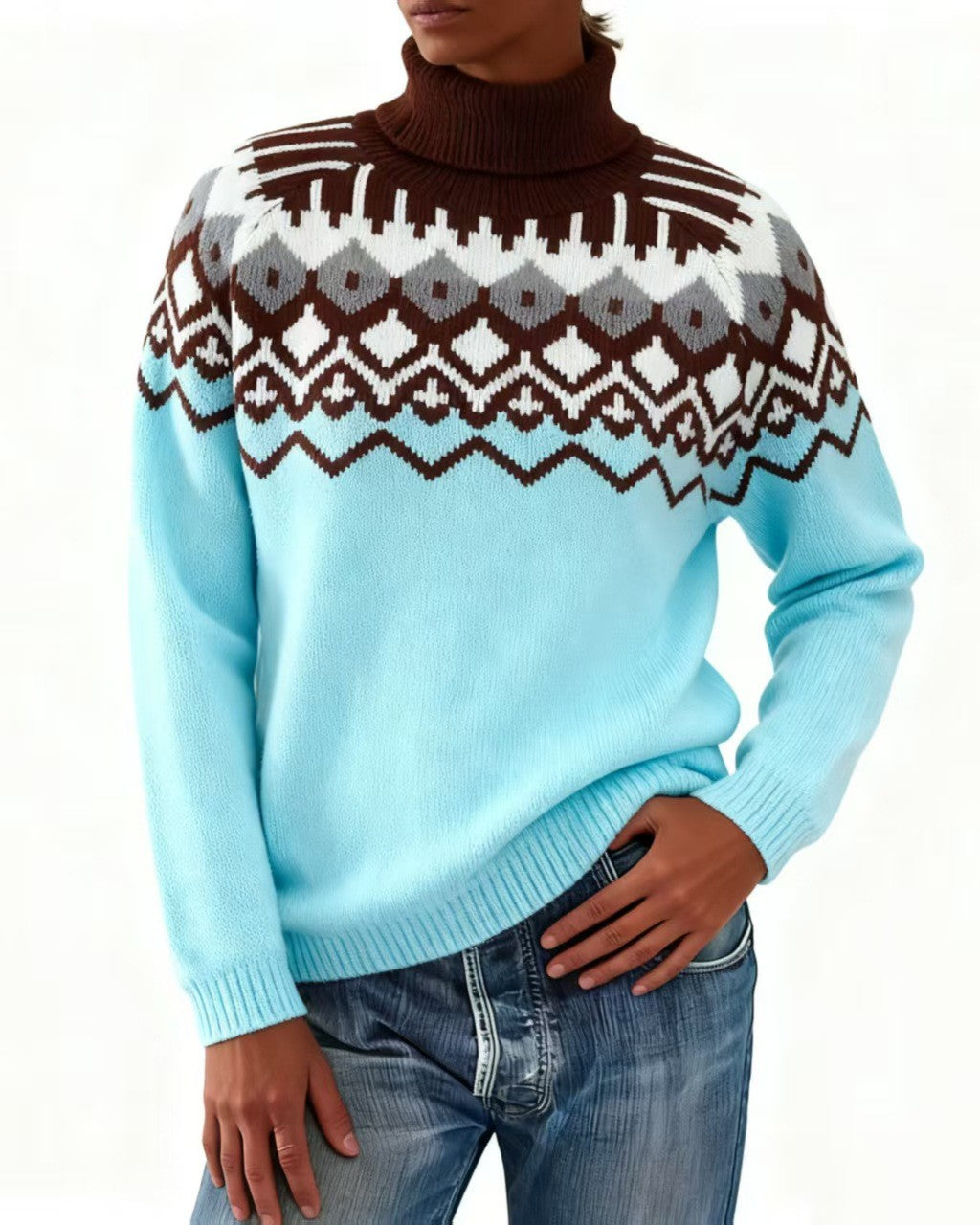 Fair Isle Yoke Crewneck Knit Pullover - C19