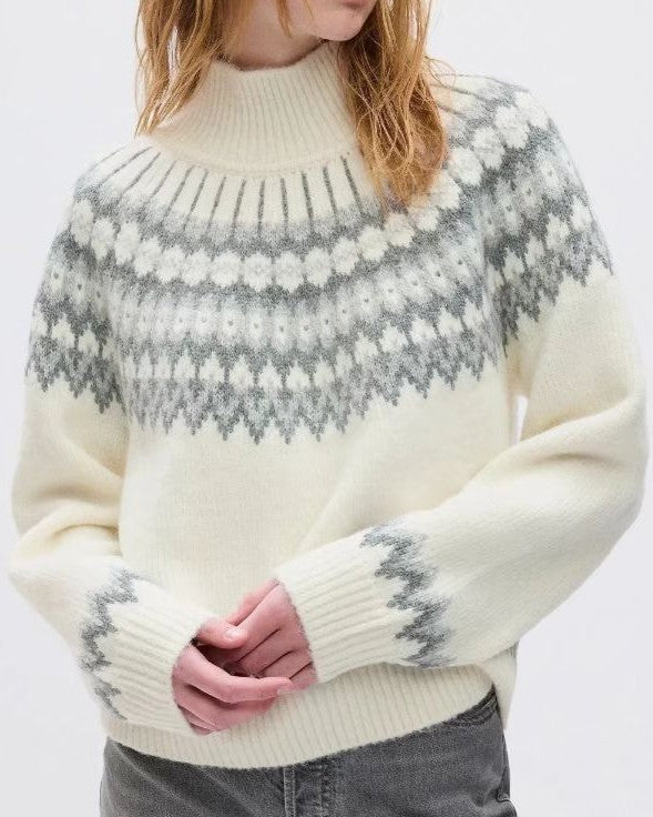 Fair Isle Yoke Crewneck Knit Pullover - C2