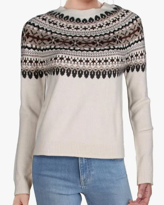 Fair Isle Yoke Crewneck Knit Pullover - C3