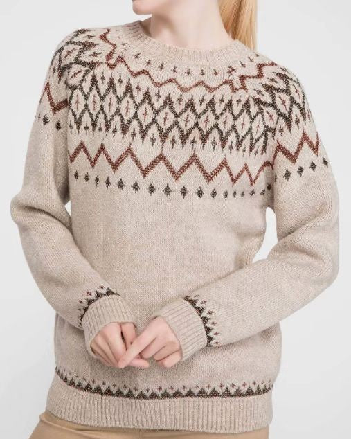 Fair Isle Yoke Crewneck Knit Pullover - C7