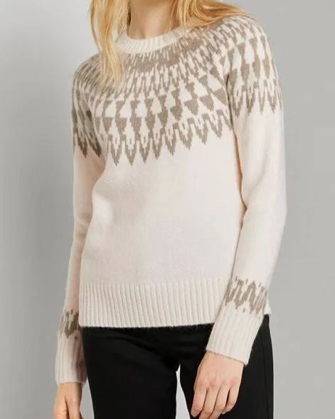Fair Isle Yoke Crewneck Knit Pullover - C8