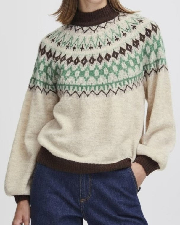 Fair Isle Yoke Crewneck Knit Pullover - C9