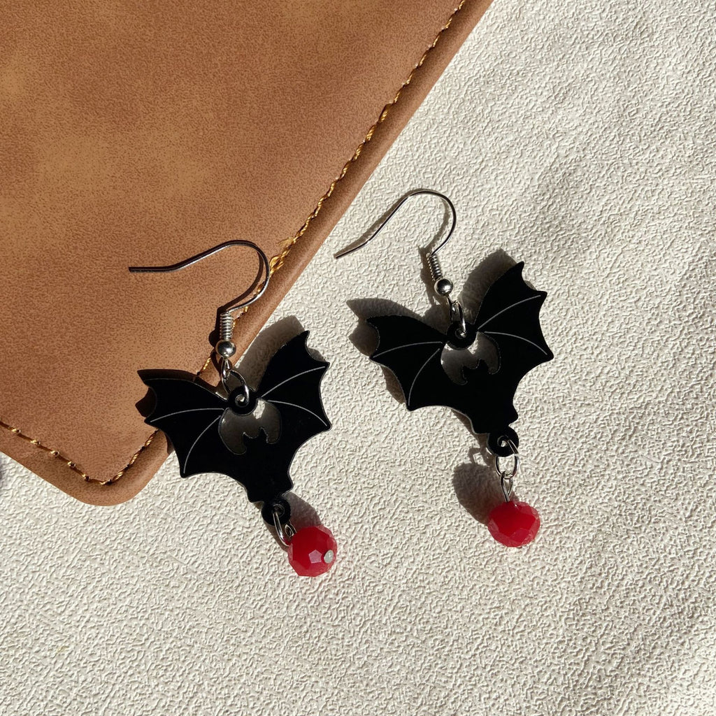 Gothic Bat Spiderweb Dangle Earrings - C2