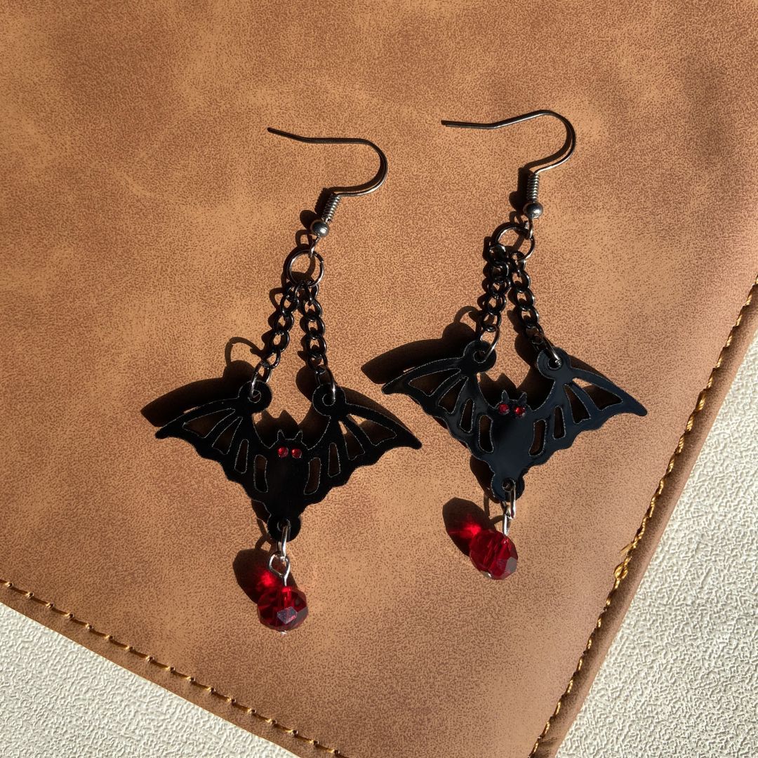 Gothic Bat Spiderweb Dangle Earrings - C3