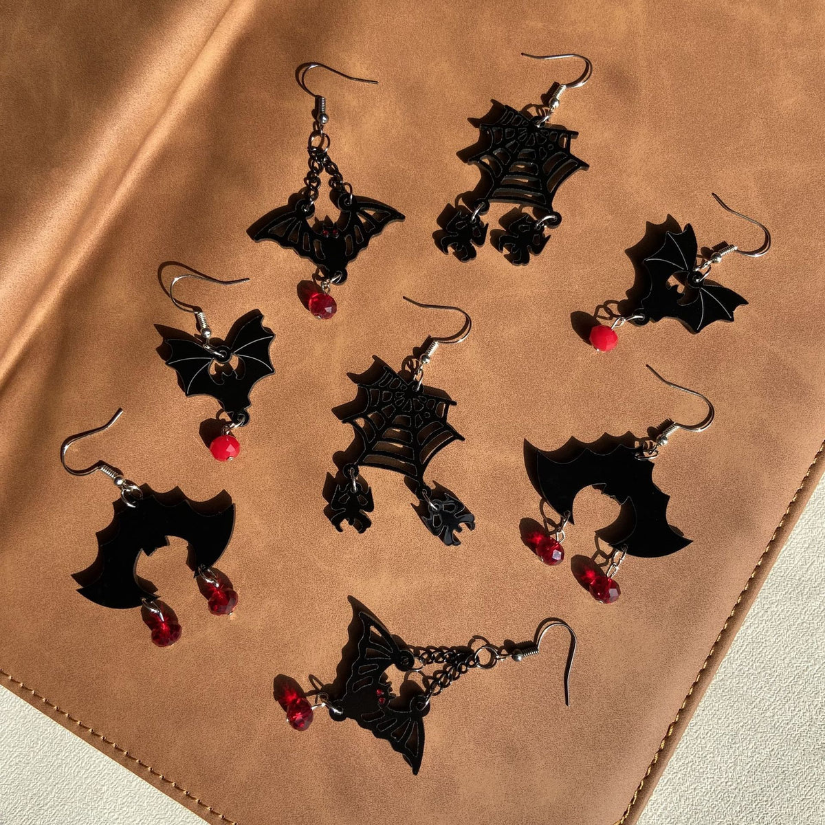 Gothic Bat Spiderweb Dangle Earrings