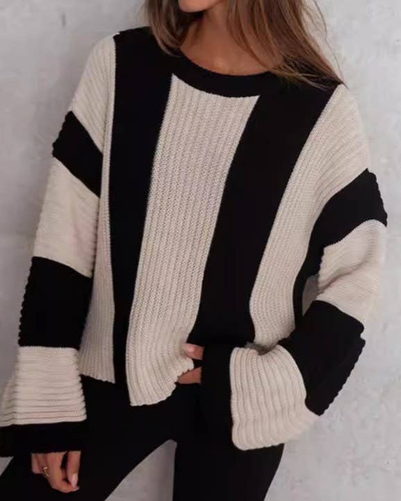 Wide Stripe Drop Shoulder Pullover Sweater