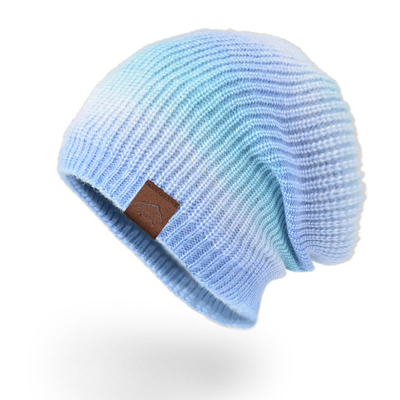 Ombre Knit Slouchy Beanie Hat - Blue