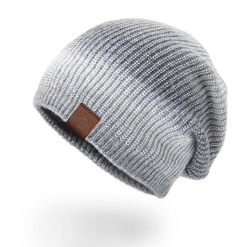 Ombre Knit Slouchy Beanie Hat - Gray