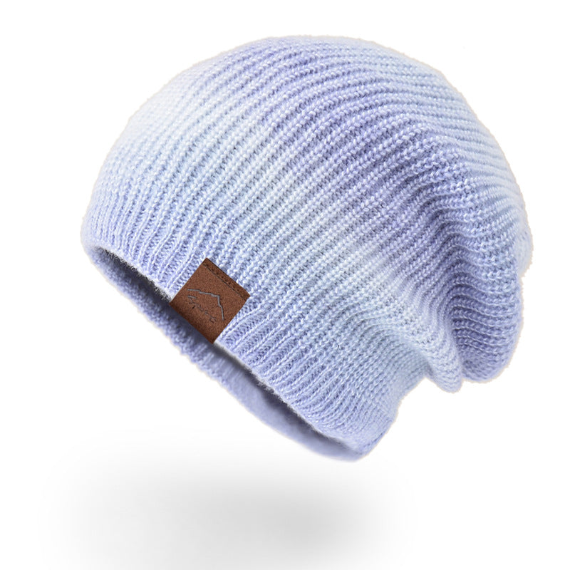 Ombre Knit Slouchy Beanie Hat - Purple