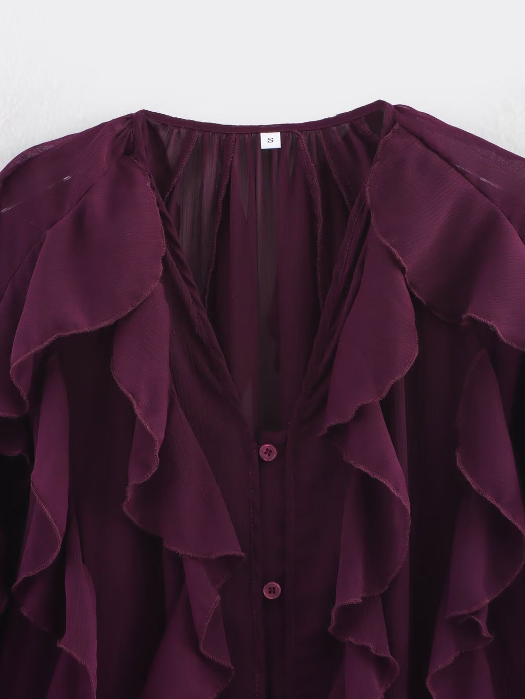 Cascading Ruffle Sheer Button Front Shirt - view 1