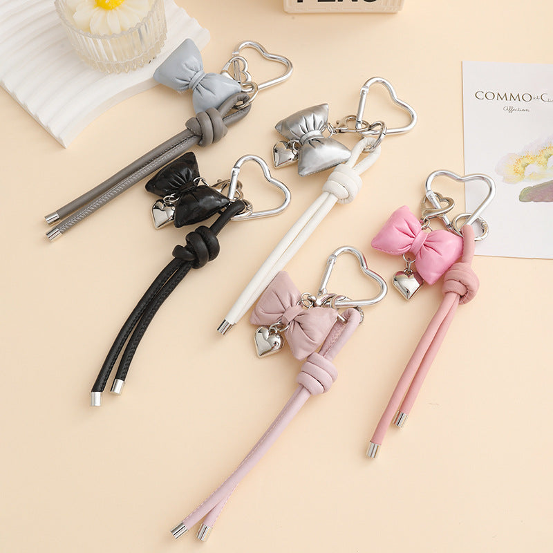 Leather Bow Keyring With Heart Charm - view 1