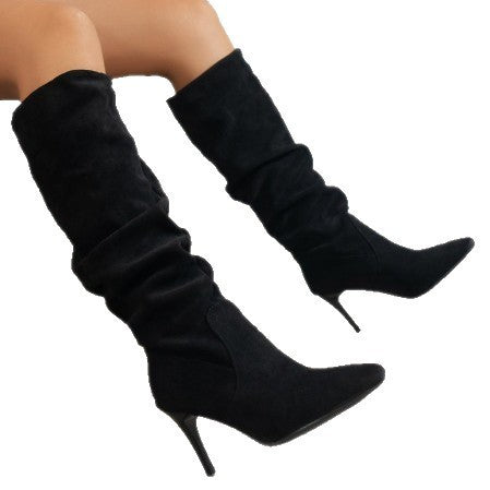 Slouchy Pointed Toe Stiletto Knee High Boots