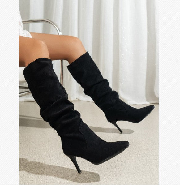 Slouchy Pointed Toe Stiletto Knee High Boots