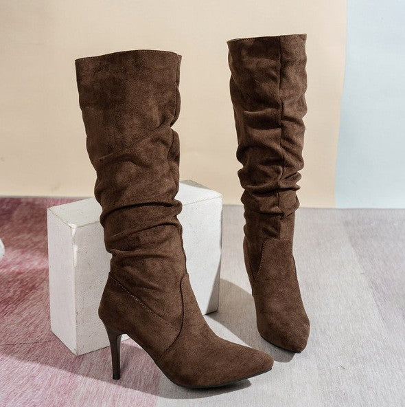 Slouchy Pointed Toe Stiletto Knee High Boots