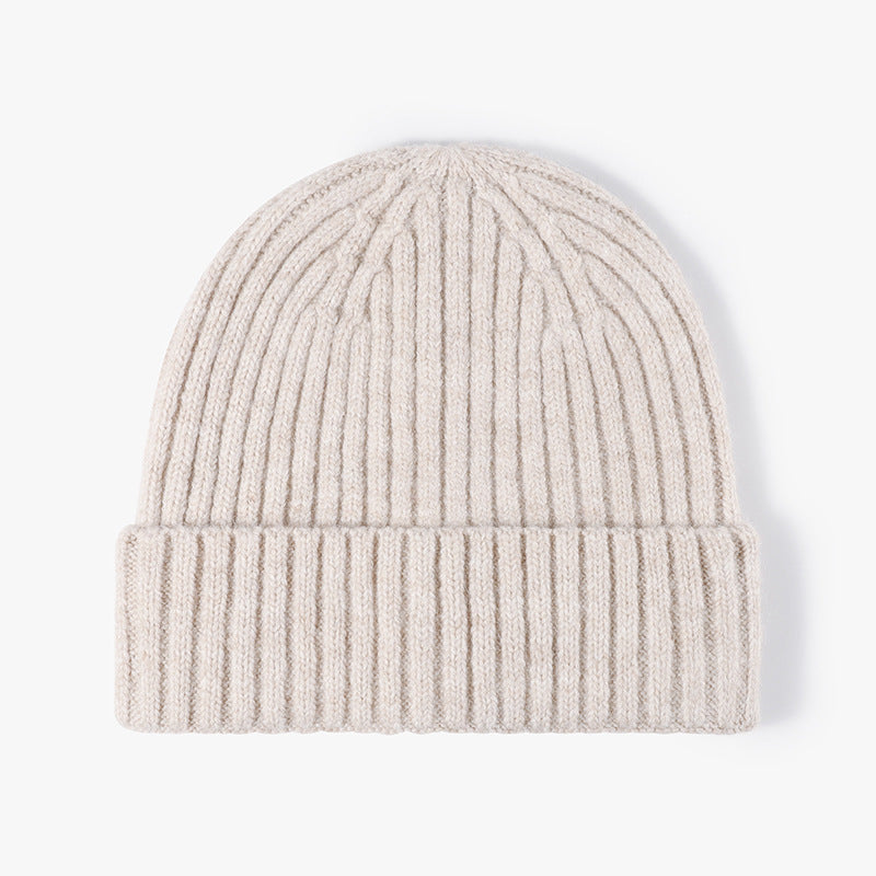 Ribbed Knit Cuffed Winter Beanie - Beige