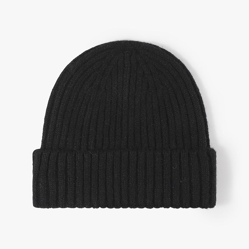 Ribbed Knit Cuffed Winter Beanie - Black