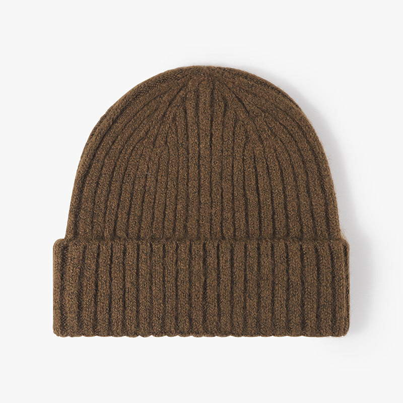 Ribbed Knit Cuffed Winter Beanie - Coffee