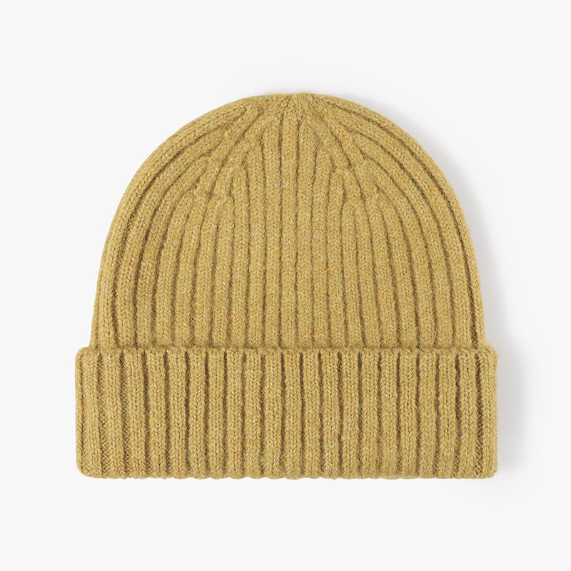 Ribbed Knit Cuffed Winter Beanie - Yellow