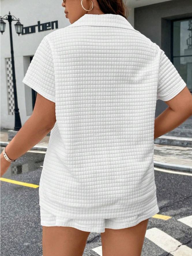 Waffle Knit Quarter Zip Top and Shorts Set - view 1