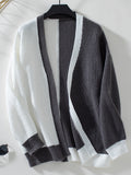 Color Block Longline Open Front Cardigan - Grey
