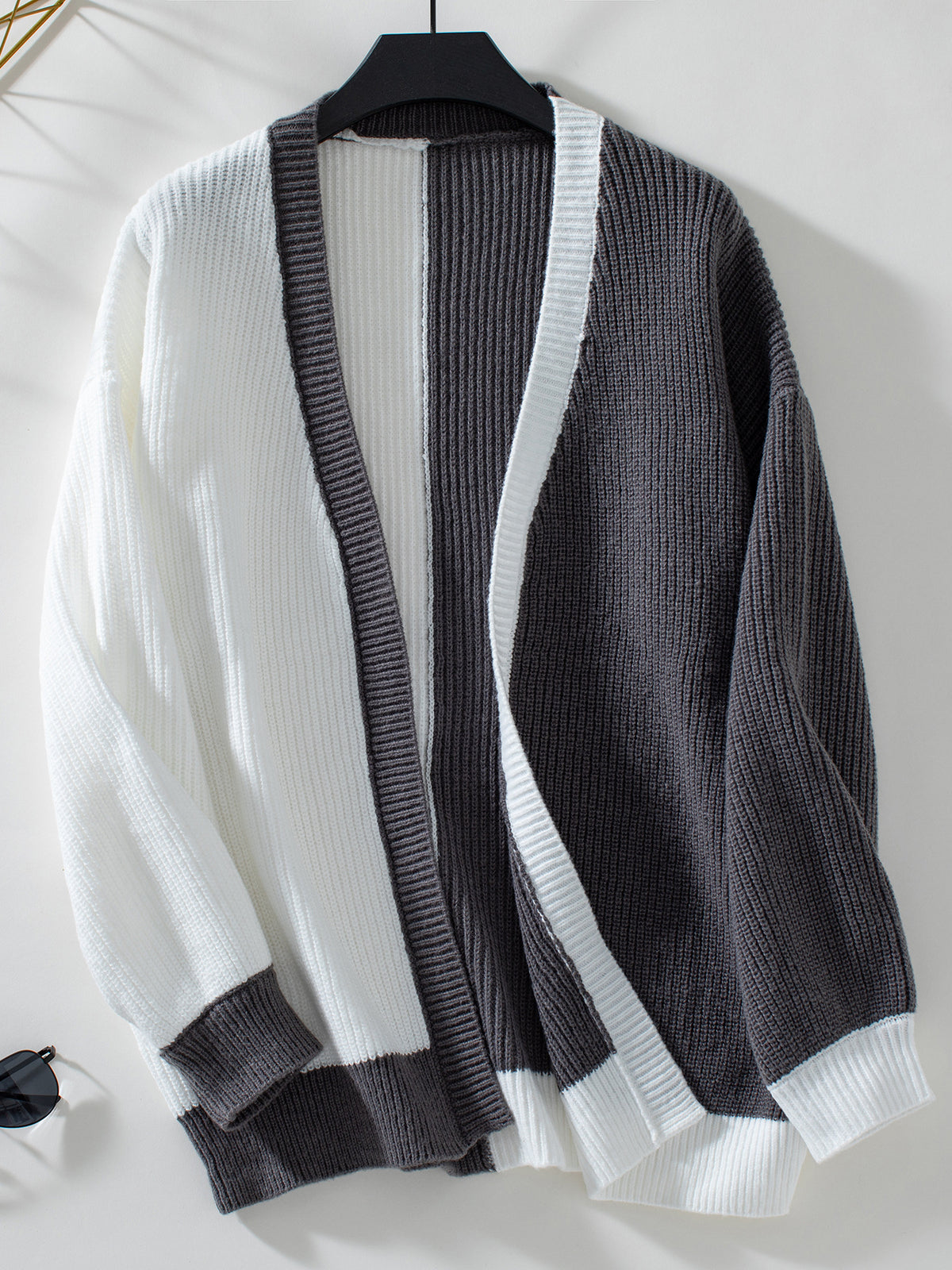 Color Block Longline Open Front Cardigan - Grey