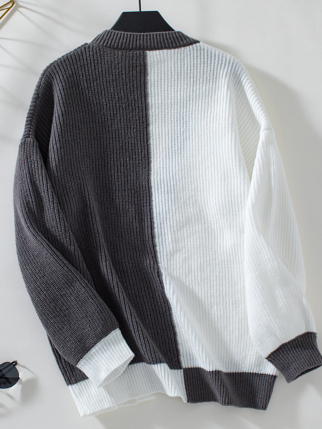 Color Block Longline Open Front Cardigan - Grey - 1